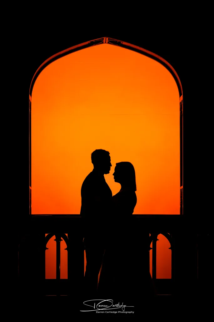 Silhouette of a couple at Allerton Castle wedding in Yorkshire