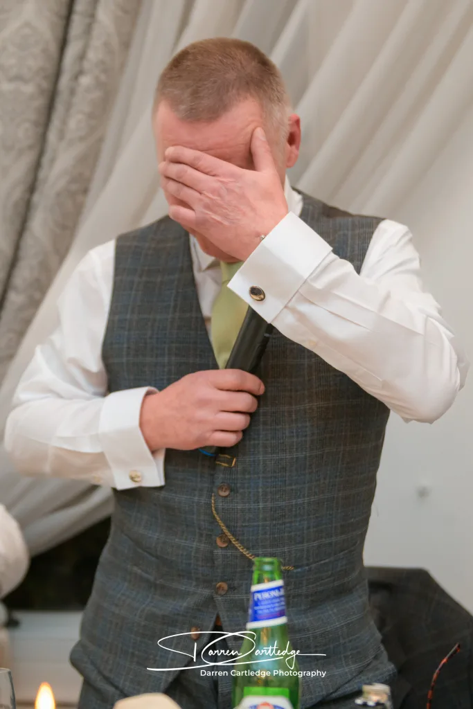 Father getting emotional during his speech at a wedding at Bawtry Hall, South Yorkshire