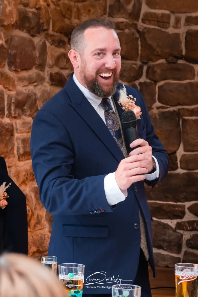 Best man giving his speech at a wedding at Danby Castle, Yorkshire