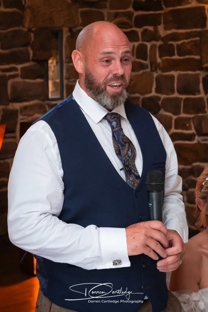 Groom making a speech at Danby Castle during a Yorkshire wedding