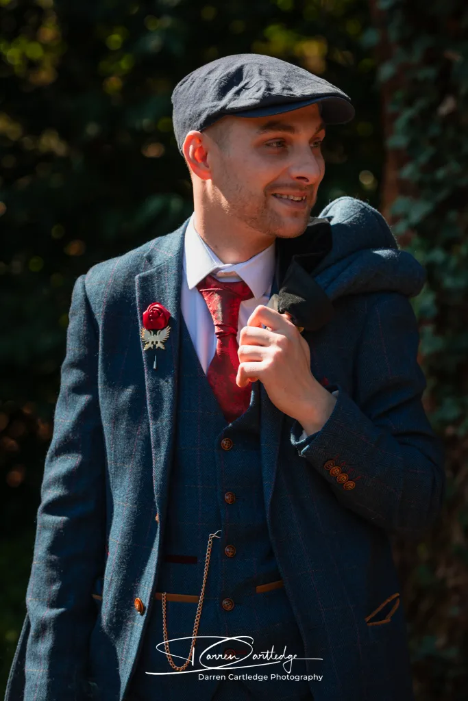 Portrait of groom looking sharp just before the wedding ceremony at a Yorkshire wedding