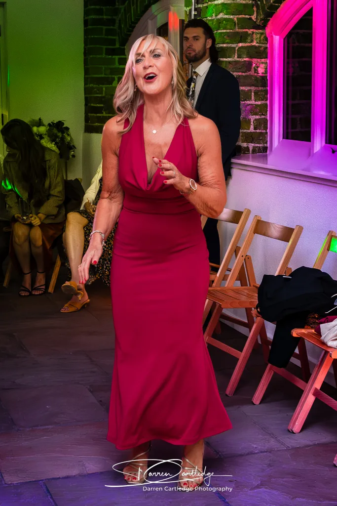 Wedding guest taking to the dancefloor at Howard Court during a Yorkshire wedding