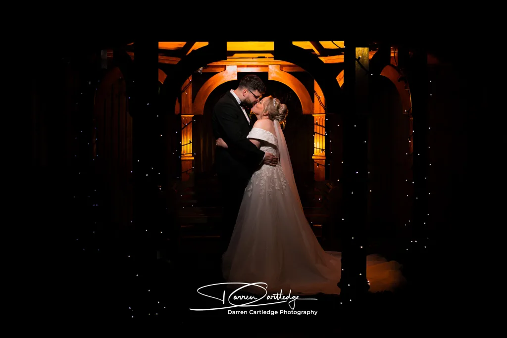 Twilight portrait of a couple during a wedding in Lincolnshire