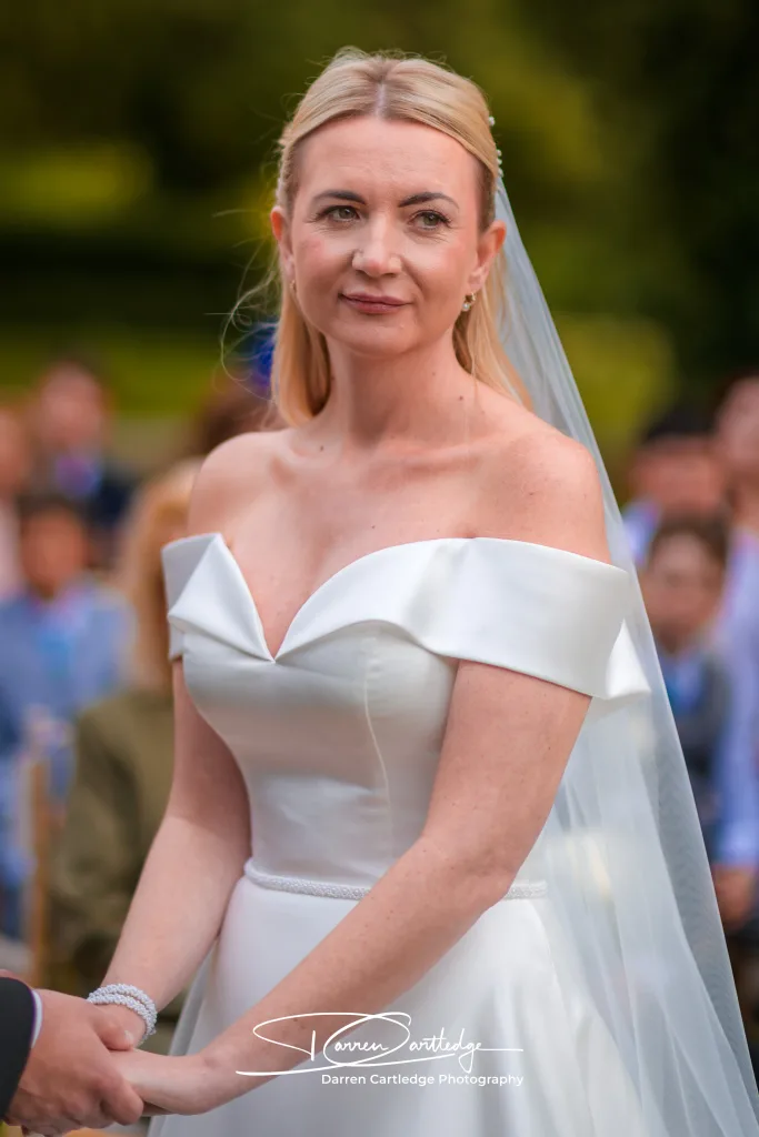 Nervous bride during the wedding ceremony at a Yorkshire wedding