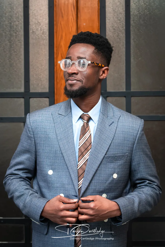 Groom looking sharp and ready just before entering the wedding ceremony at a Yorkshire wedding
