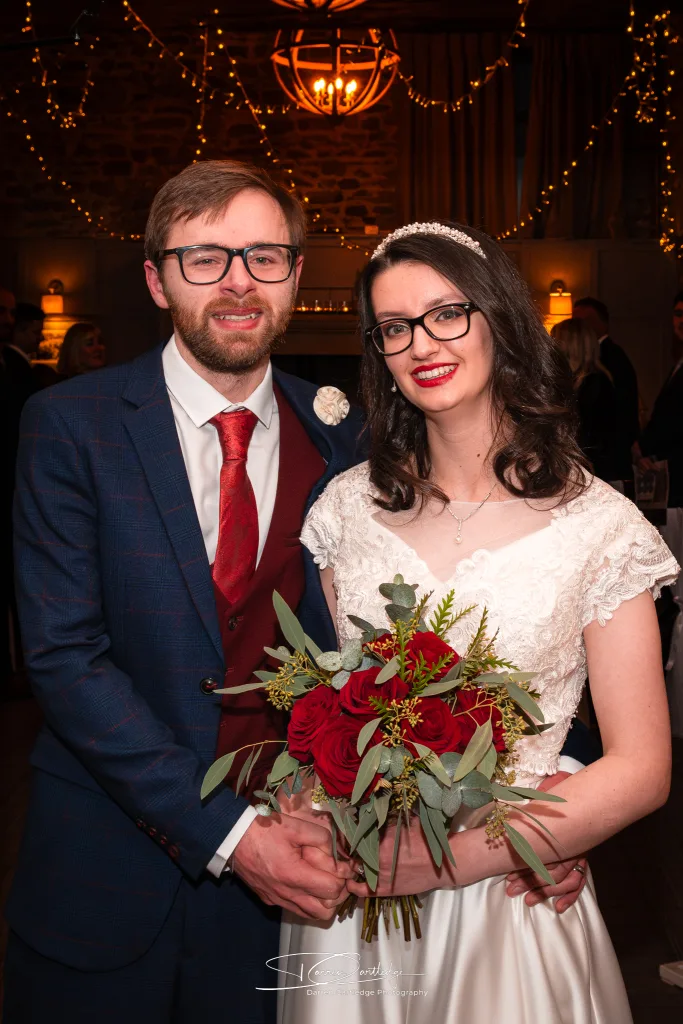 Bride and groom together during a winter wedding at The Tempest Arms, Yorkshire