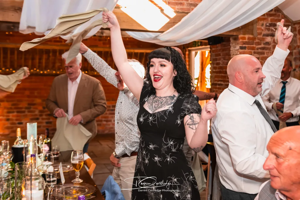 Wedding guest celebrating at Howard Court during a Yorkshire wedding